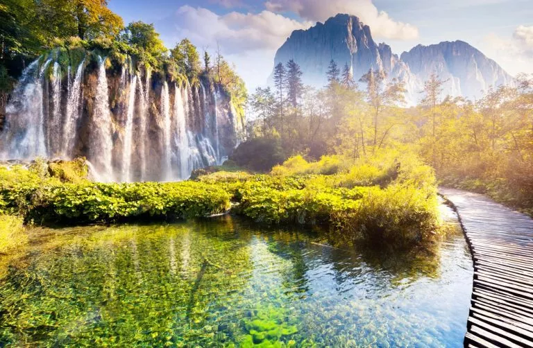 plitvice lakes with waterfalls